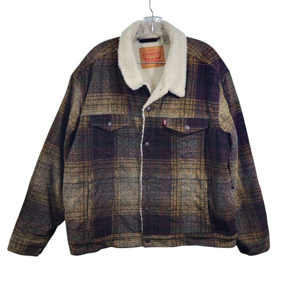 Levi's Brown Plaid Corduroy Sherpa Lining Men's Trucker Jacket Size XL 11326-2 - Picture 1 of 8